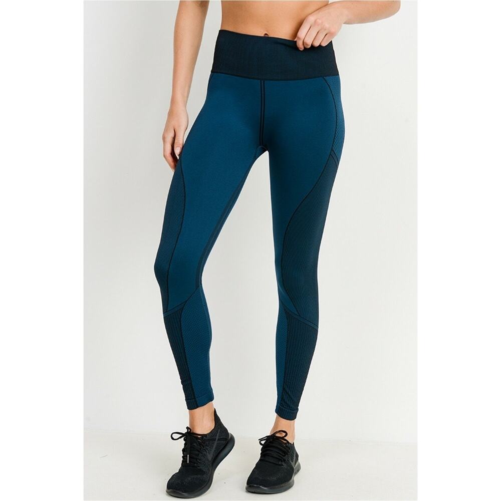 Mono B Activewear Leggings Blue Teal Ribbed High Waist Yoga Gym Workout Size M